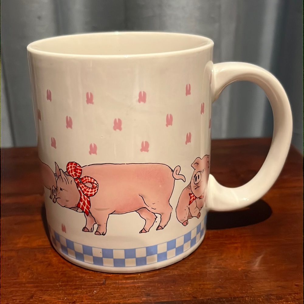 Mug with Pigs with  Red & White Gingham Bows
